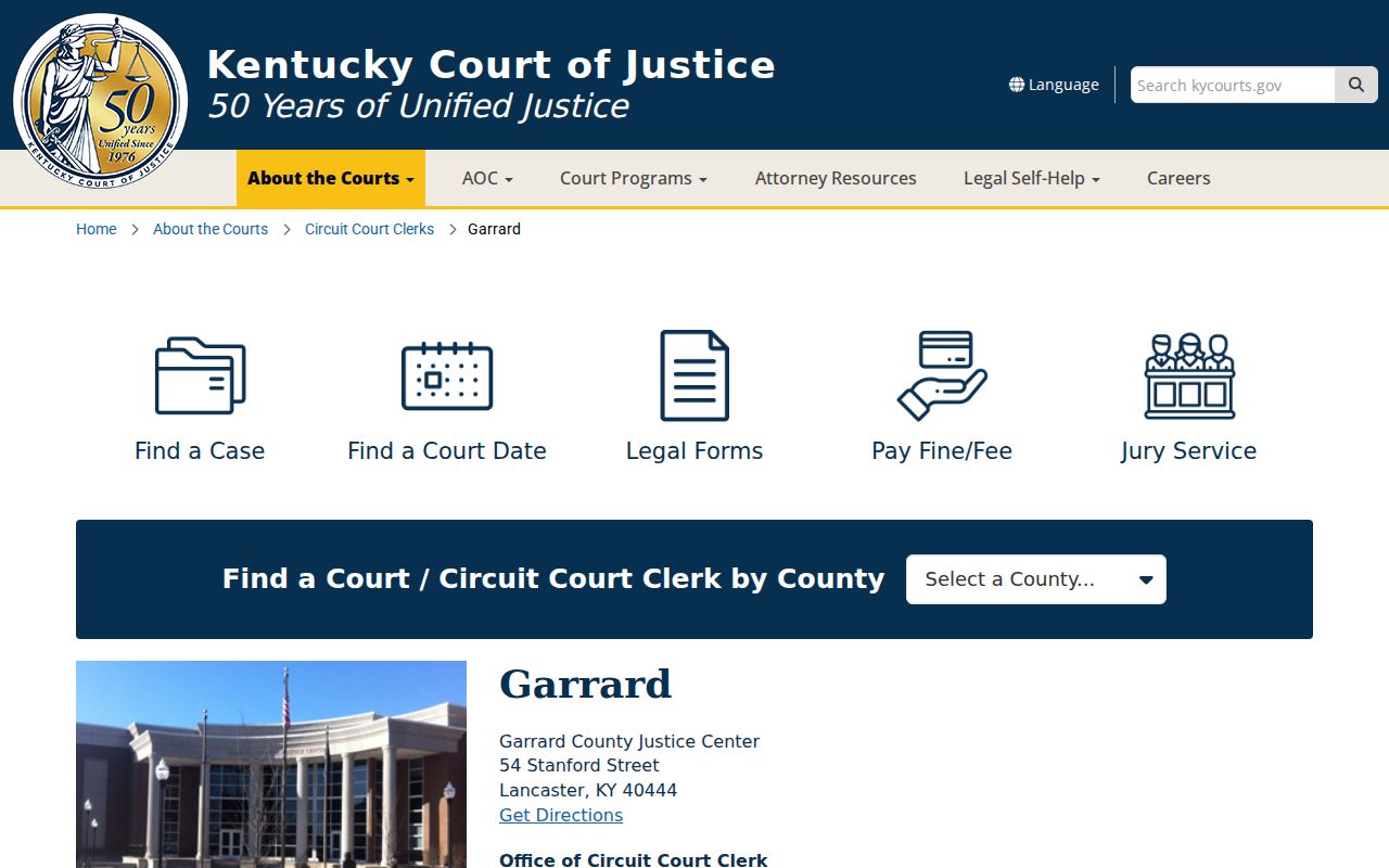 Garrard County criminal court case information at the Garrard Justice Center