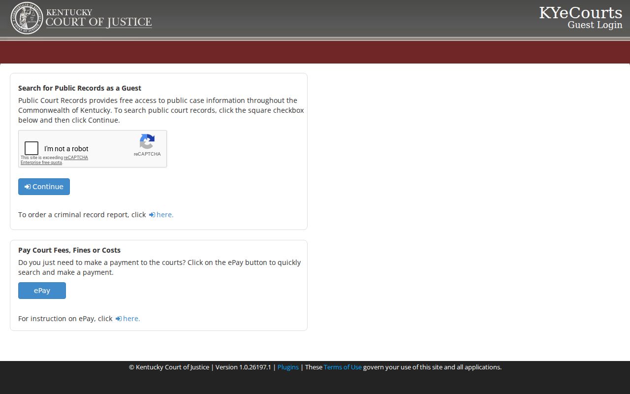 Garrard County criminal court case search through Guest CourtNet