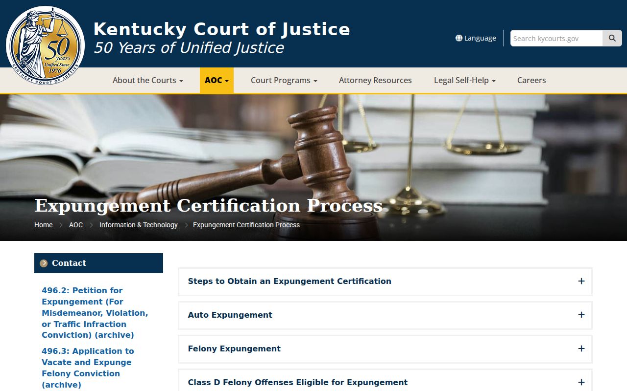 Kentucky Court of Justice official expungement instructions